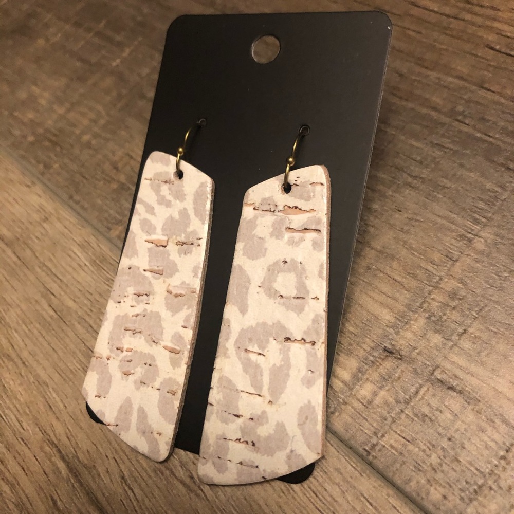 Winter Leopard Cork & Cowhide Pillar Earrings